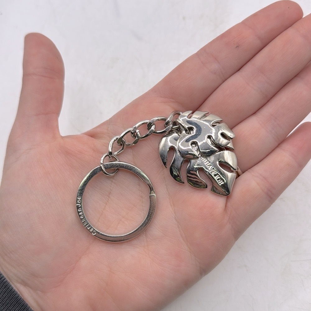 Caribbean Joe Silver Tone Leaf Keychain Collectible Tropical Palm Monstera